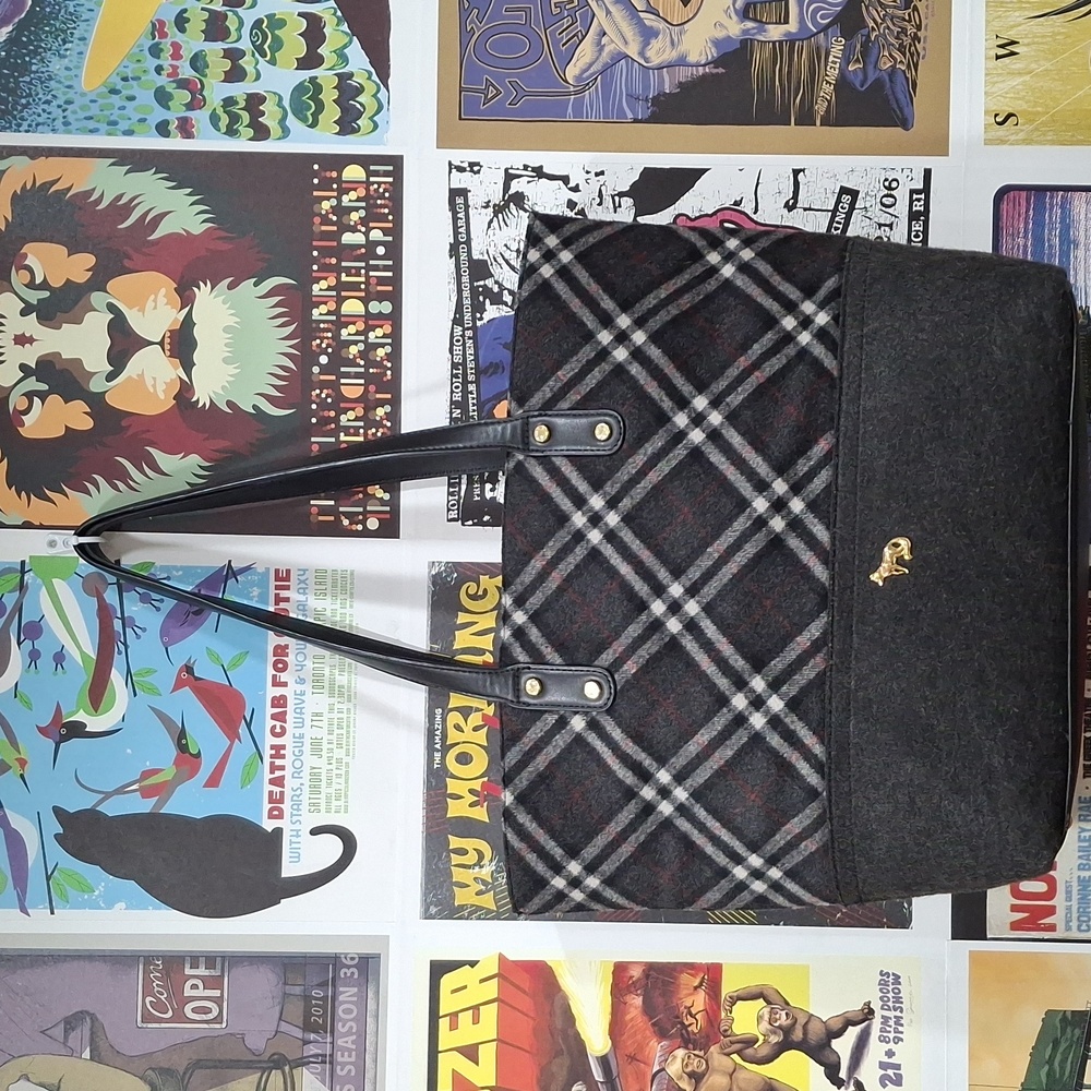 Plaid Tote Bag with Black and Gray Accents